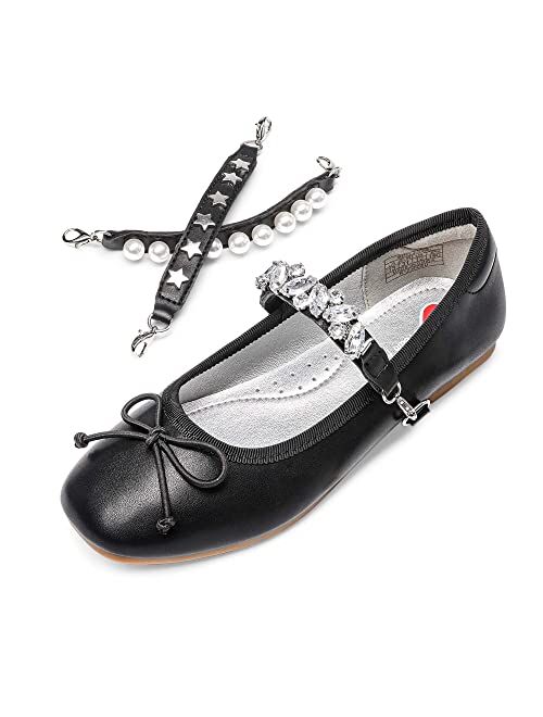 DREAM PAIRS Girls Dress Shoes Interchangeable Straps Fashion Bow Ballerina Flower Girl Ballet Flats DIY