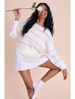 Cute for Days White Multi Striped Pullover Sweater