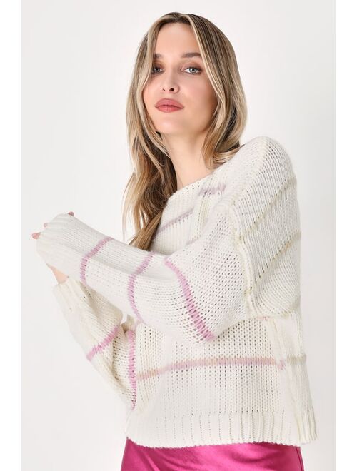 Lulus Cute for Days White Multi Striped Pullover Sweater