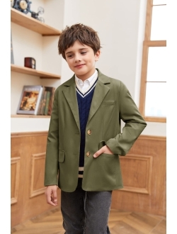 PASLTER Boys Blazer 2 Button Notched Lapel Casual Kids Teen Suit Jacket Coat School Uniform