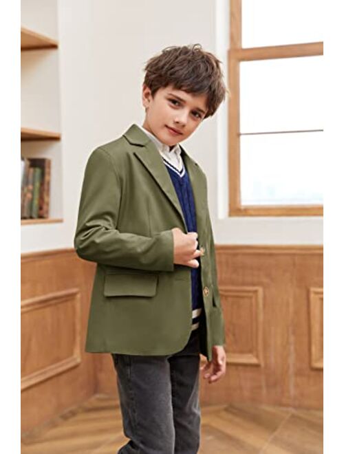 PASLTER Boys Blazer 2 Button Notched Lapel Casual Kids Teen Suit Jacket Coat School Uniform