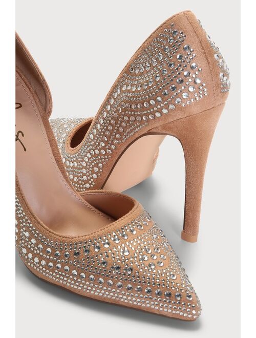 Lulus Olany Light Nude Suede Rhinestone D'Orsay Pumps