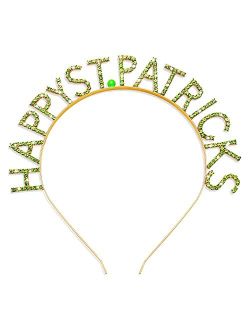 Zitulry St Patrick's Day Headband Rhinestone Shamrock HAPPY ST.PATRICKS Letter Hairband Crystal Irish Green Lucky Clover Headpiece