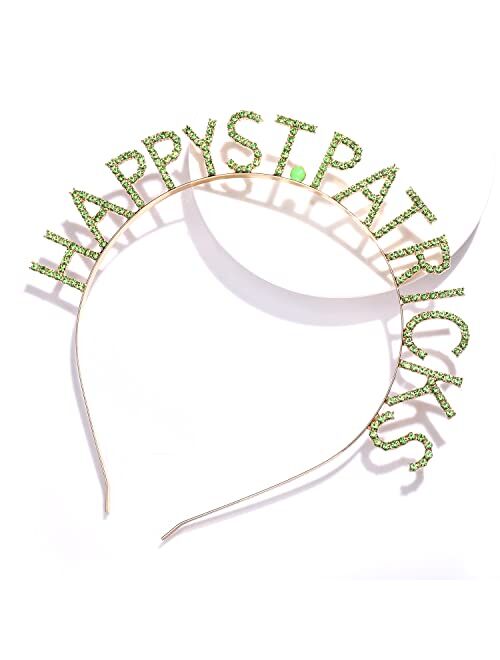 Zitulry St Patrick's Day Headband Rhinestone Shamrock HAPPY ST.PATRICKS Letter Hairband Crystal Irish Green Lucky Clover Headpiece