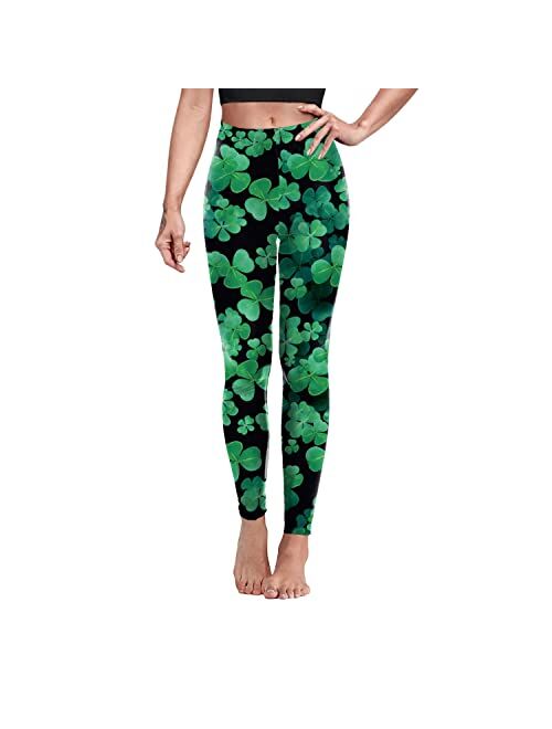 color cosplayer Women Tummy Control St. Patrick's Day Leggings Shamrock High Waisted Yoga Pants Clover Leaves Soft Tights