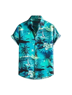 Saxigol Hawaiian Shirts for Men Short Sleeve Button Down T-Shirts Tropical Beach Shirts Funny Graphic Hawaiin Summer Tops Tee