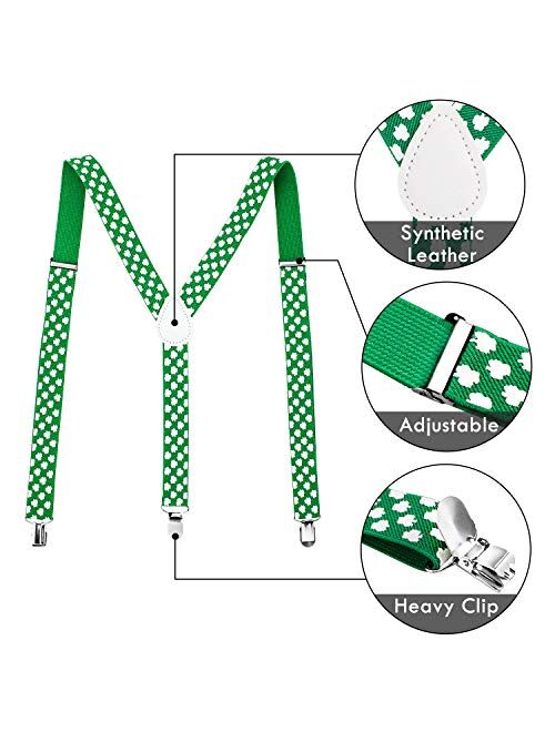 Whaline 3 Pcs St. Patrick's Day Accessory Set,Shamrock Suspenders,Bowtie and Necktie for Saint Patricks Holiday Party
