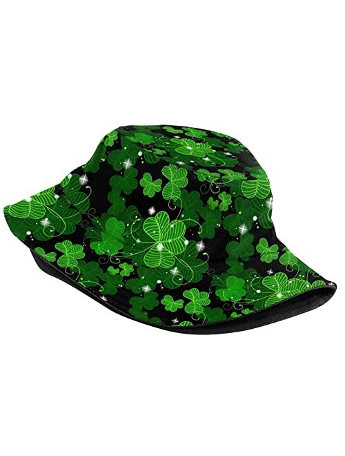 Qurdtt St Patricks Day Bucket Hat, Unisex Fashion Print Outdoor Green Shamrock Bucket Hat for Women Men Teens