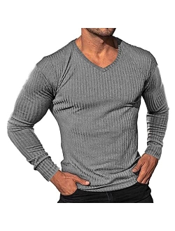 Lexiart Men's Fashion Athletic T Shirt Workout Muscle Shirts V-Neck Solid Color Tee Shirt Top