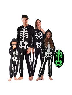 rughaw Family Halloween Costume Glow in Dark Skeleton Jumpsuit Long Sleeve Onesie