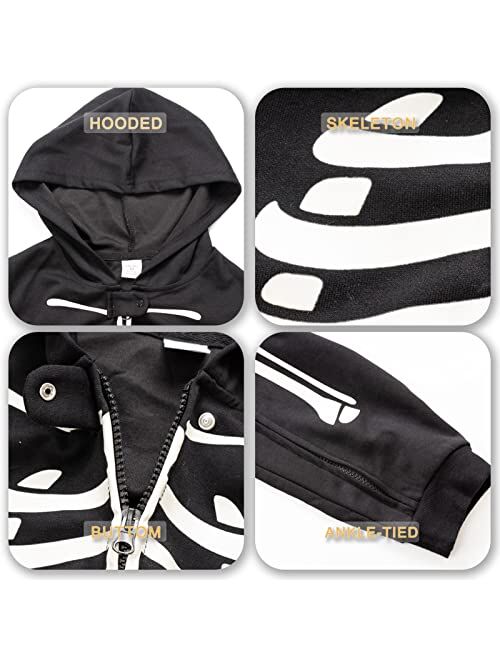 rughaw Family Halloween Costume Glow in Dark Skeleton Jumpsuit Long Sleeve Onesie