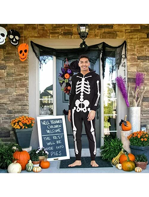 rughaw Family Halloween Costume Glow in Dark Skeleton Jumpsuit Long Sleeve Onesie