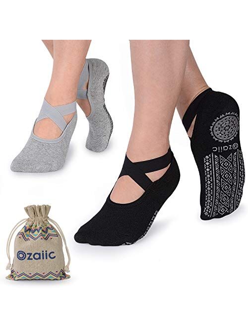 Ozaiic Yoga Socks for Women Non-Slip Grips & Straps, Ideal for Pilates, Pure Barre, Ballet, Dance, Barefoot Workout