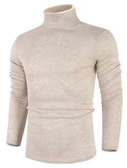 Poriff Men's Casual Slim Fit Basic Tops Knitted Thermal Turtleneck Pullover Sweater