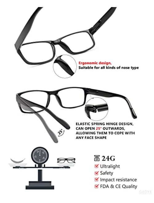 Gaoye 5-Pack Reading Glasses Blue Light Blocking,Spring Hinge Readers for Women Men Anti Glare Filter Lightweight Eyeglasses (#5-Pack Mix Color, 0.0)