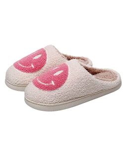 Rcuyyl Happy Face Slippers for Women Retro Soft Plush Lightweight House Slippers Warm Cozy Plush Slippers Slip-on Cozy Indoor Outdoor Slippers