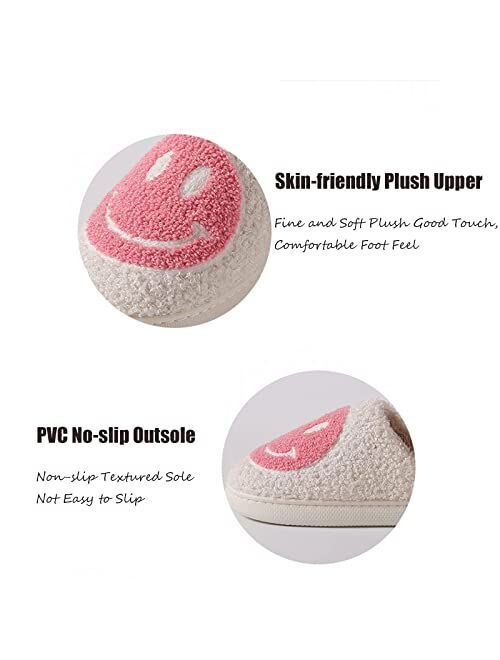 Rcuyyl Happy Face Slippers for Women Retro Soft Plush Lightweight House Slippers Warm Cozy Plush Slippers Slip-on Cozy Indoor Outdoor Slippers