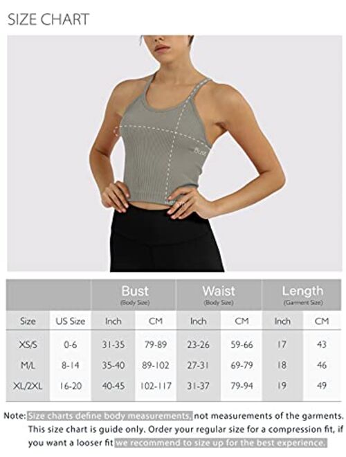 ODODOS Women's Crop 3-Pack Washed Seamless Rib-Knit Camisole Crop Tank Tops