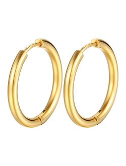 PICKBEAU 5 Pairs Gold Hoop Earrings for Women | 18K Gold Plated Huggie Hoop Earrings Set for Girls Hypoallergenic Cartilage Earrings Lightweight Hoop Earrings Set 5 Size 