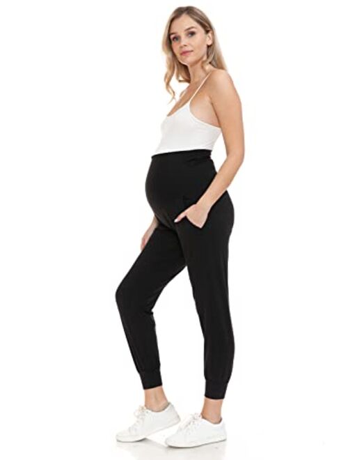 Leggings Depot Maternity Pants for Women Over The Belly Pregnancy Joggers Casual Lounge Pants