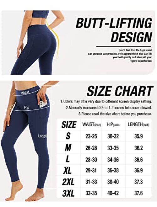 YOUNGCHARM 4 Pack Leggings with Pockets for Women,High Waist Tummy Control Workout Yoga Pants