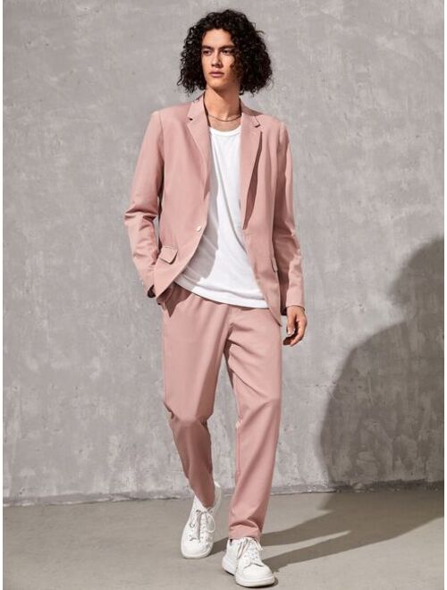 SHEIN UNISEX 1pc Solid Lapel Collar Blazer & 1pc Suit Pants