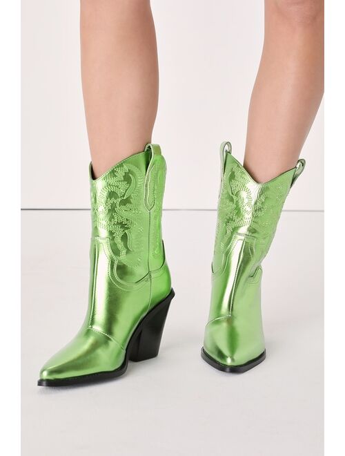 Billini Sergio Green Metallic Pointed-Toe Western Boots