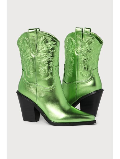 Billini Sergio Green Metallic Pointed-Toe Western Boots