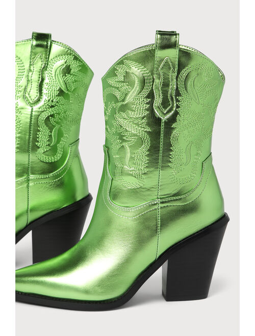 Billini Sergio Green Metallic Pointed-Toe Western Boots