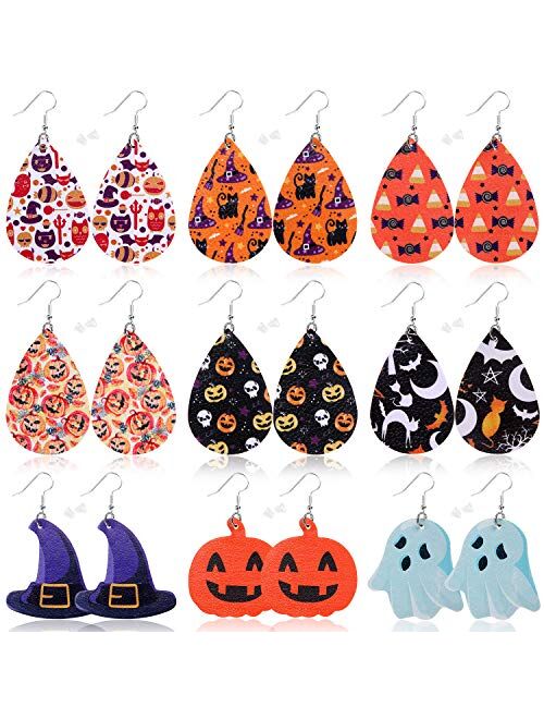 Augsun 9 Pairs St Patrick's Day Pairs Faux Leather Earrings for Women Lightweight Leaf Long Dangle Earrings Teardrop Earrings