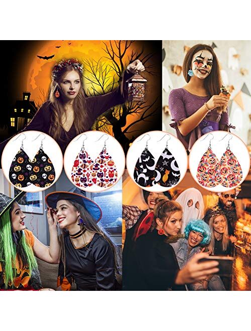 Augsun 9 Pairs St Patrick's Day Pairs Faux Leather Earrings for Women Lightweight Leaf Long Dangle Earrings Teardrop Earrings