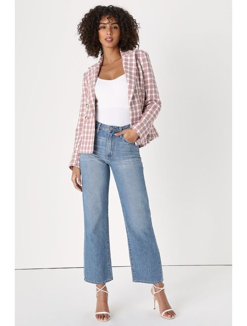 Lulus Posh Personality Mauve Pink Tweed Double-Breasted Blazer