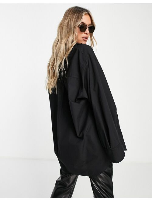ASOS DESIGN oversized shirt with wide cuff detail in black