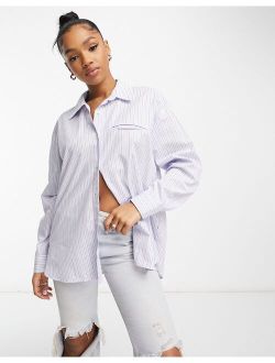 oversized striped shirt in blue with contrast white stripe