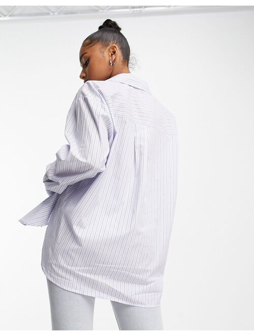 Pull&Bear oversized striped shirt in blue with contrast white stripe