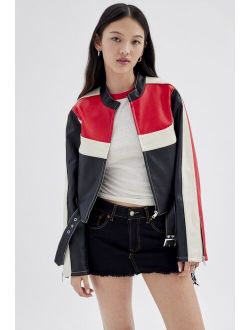 UO Jordan Faux Leather Fitted Moto Jacket