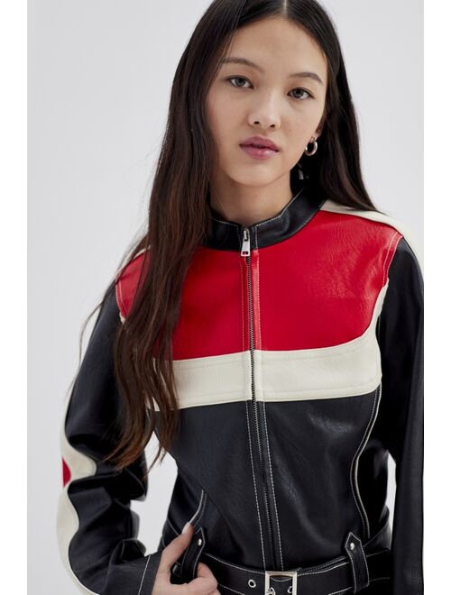 Urban Outfitters UO Jordan Faux Leather Fitted Moto Jacket