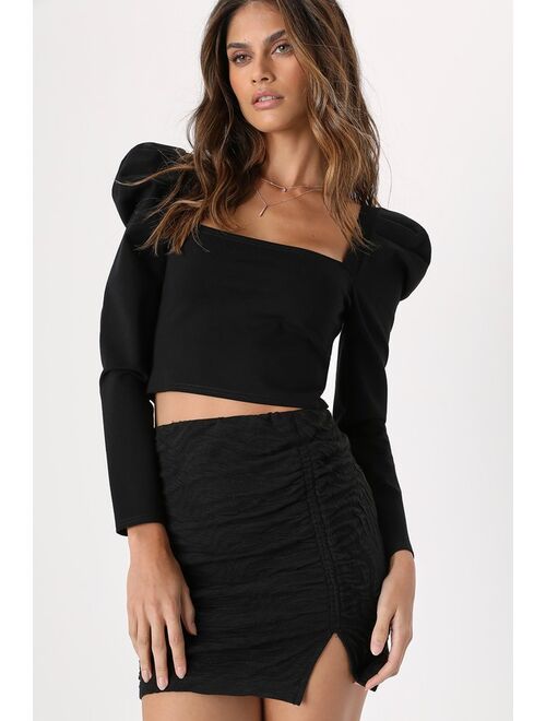 Lulus Wild Stunner Black Ruched Textured Bodycon Mini Skirt