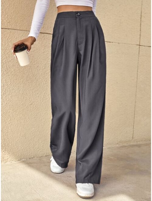 SHEIN EZwear High Waist Fold Pleated Tailored Pants
