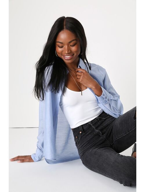 Lulus Sophisticated Favorite Light Blue Button-Up Long Sleeve Top