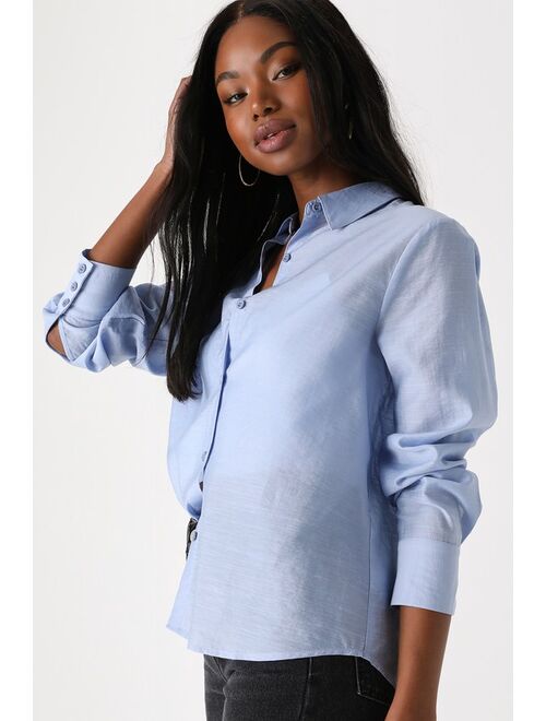 Lulus Sophisticated Favorite Light Blue Button-Up Long Sleeve Top