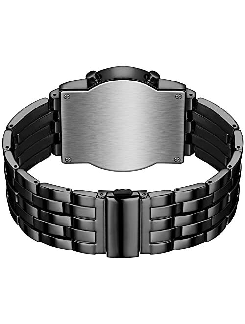 Mastop Binary Matrix Blue LED Digital Watch Mens Classic Creative Fashion Black Plated Wrist Watches
