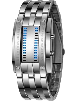 AIMES Binary Watch for Men Lava Matrix Blue LED Digital Wristwatch Classic Creative Fashion Wrist Watches Unisex Dress Stainless Steel Band