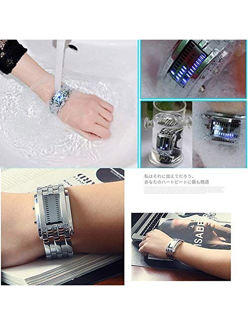 AIMES Binary Watch for Men Lava Matrix Blue LED Digital Wristwatch Classic Creative Fashion Wrist Watches Unisex Dress Stainless Steel Band