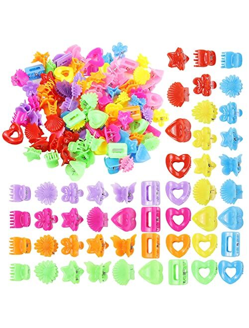 Lawie 90 Pack Small Mini Rainbow Flower Star Heart Butterfly Plastic Hair Claw Clips Jaw Barrettes Grip Clamps Pins Updo Decorative Bun Bangs Braids Twist Y2K Accessories
