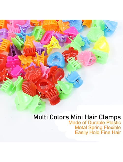 Lawie 90 Pack Small Mini Rainbow Flower Star Heart Butterfly Plastic Hair Claw Clips Jaw Barrettes Grip Clamps Pins Updo Decorative Bun Bangs Braids Twist Y2K Accessories