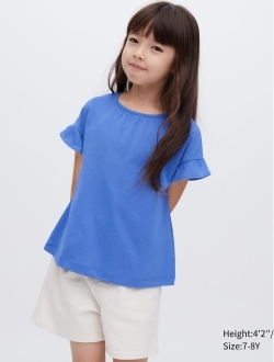 AIRism Cotton Solid Round Neck Frill T-Shirt