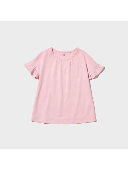 UNIQLO AIRism Cotton Solid Round Neck Frill T-Shirt