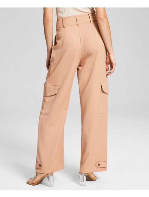 AND NOW THIS Women's High-Rise Wide-Leg Cargo Pants