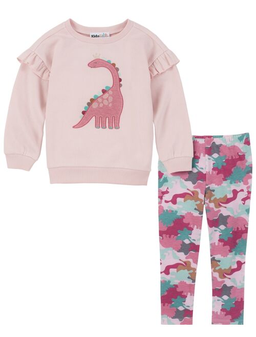 KIDS HEADQUARTERS Baby Girls Fleece Pullover Tunic and Dinosaur Camo Leggings, 2 Piece Set